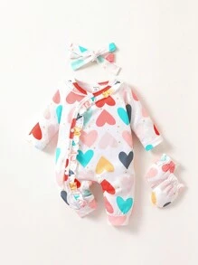 Baby Mädchen-Jumpsuit mit Rüschenbesatz und Herzmuster für Mädchen