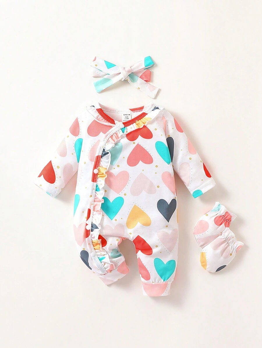 Baby Mädchen-Jumpsuit mit Rüschenbesatz und Herzmuster für Mädchen