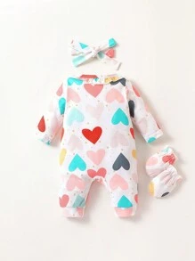 Baby Mädchen-Jumpsuit mit Rüschenbesatz und Herzmuster für Mädchen
