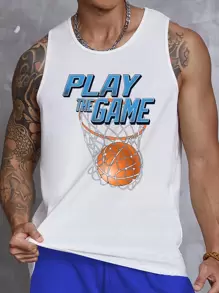 Manfinity RebelGame 男士棉標語和籃球印花背心上衣 - 白色 - 查看 1
