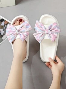 Women Bow Decor Slides, Preppy Summer Plastic Slippers,Beach Outfits - White - View 2