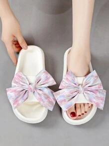Women Bow Decor Slides, Preppy Summer Plastic Slippers,Beach Outfits - White - View 4