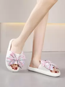Women Bow Decor Slides, Preppy Summer Plastic Slippers,Beach Outfits - White - View 5