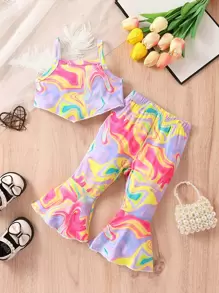 Đứa bé gái In Toàn bộ Cami ngọn & Quần ống loe - Nhiều màu - Xem 1