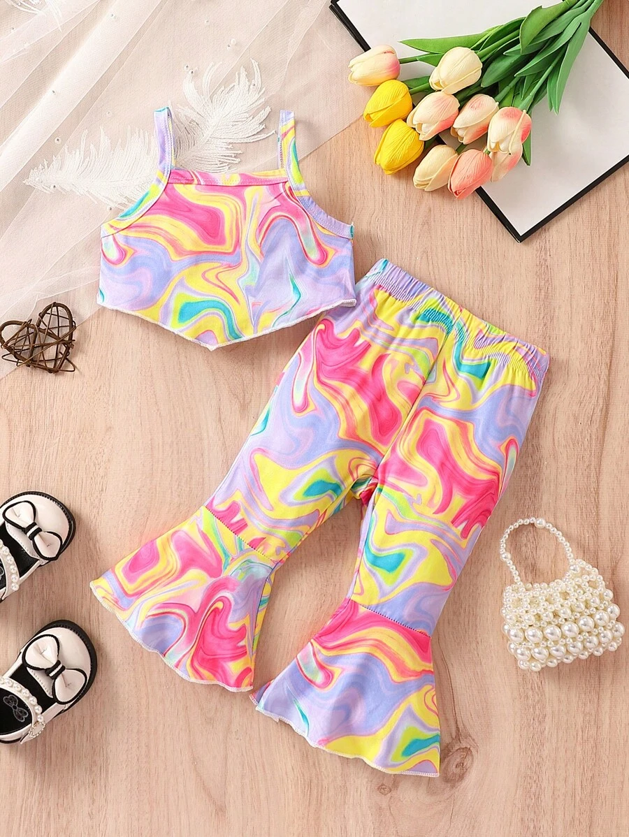 Đứa bé gái In Toàn bộ Cami ngọn & Quần ống loe - Nhiều màu - Xem 1