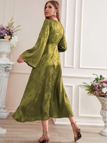Modelyn Đầm Thắt lưng màu trơn Thanh lịch - xanh quân đội - Xem 2