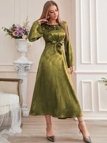 Modelyn Đầm Thắt lưng màu trơn Thanh lịch - xanh quân đội - Xem 5