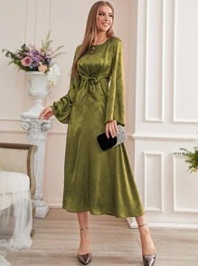 Modelyn Đầm Thắt lưng màu trơn Thanh lịch - xanh quân đội - Xem 6