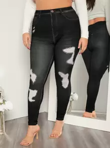 SHEIN Essnce Plus Effect Print Leggings - Black - View 4