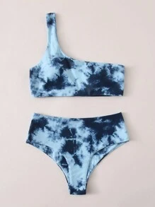 紮染單肩比基尼泳裝 - 彩色 - 查看 7