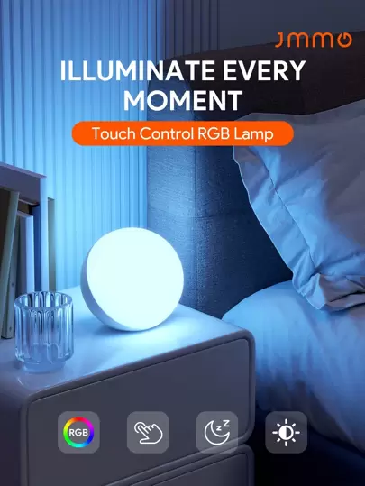 JMMO LED Light,Touch Night Light RGB Color Changing Table Lamp,Dimmable Globe Lamp,Touch Control & 4 Lighting Modes For Bedroom,Room Decor Near Bed,Vanity Light,Fairy Light - EU Plug