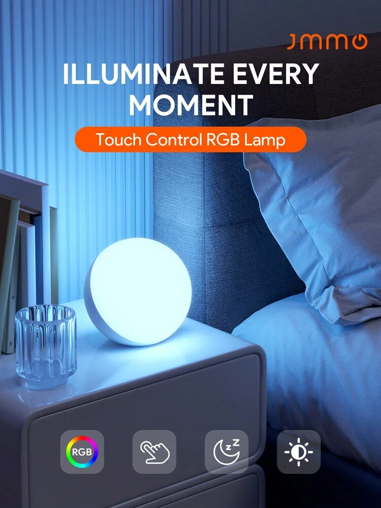 JMMO LED Light,Touch Night Light RGB Color Changing Table Lamp,Dimmable Globe Lamp,Touch Control & 4 Lighting Modes For Bedroom,Room Decor Near Bed,Vanity Light,Fairy Light - EU Plug