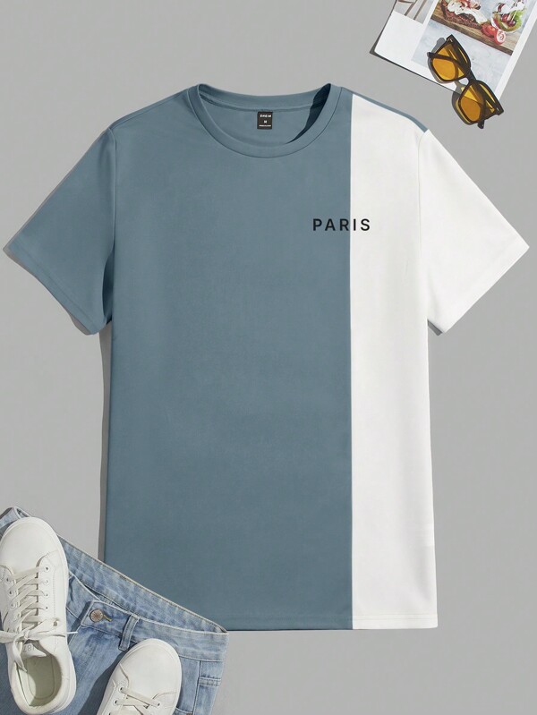 Manfinity VCAY Men Letter Graphic Two Tone Tee, Summer