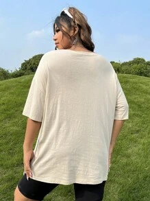 SHEIN EZwear Camiseta de manga caída con texto gráfico de lema talla grande, enfócate en tus fortalezas para el verano