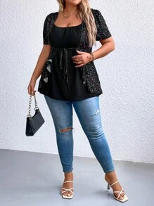 SHEIN Clasi Áo thun Plus size - màu đen - Xem 3