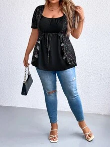 SHEIN Clasi Áo thun Plus size - màu đen - Xem 4