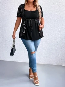 SHEIN Clasi Áo thun Plus size - màu đen - Xem 1