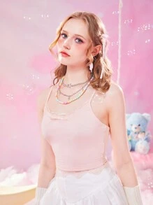 ROMWE Kawaii Contrast Lace Cami Top - Baby Pink - View 2