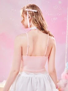 ROMWE Kawaii Contrast Lace Cami Top - Baby Pink - View 3