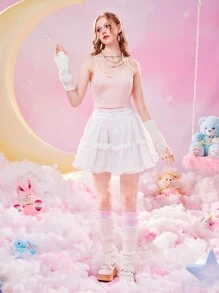 ROMWE Kawaii Contrast Lace Cami Top - Baby Pink - View 5