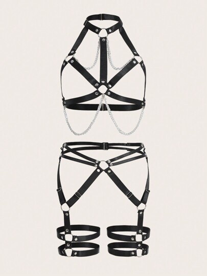 Grunge Punk Goth Chain Decor Ring Linked Garter Body Harness