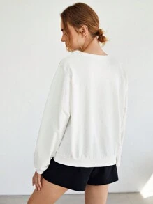 SHEIN Essnce Floral Print Drop Shoulder Pullover - White - View 2