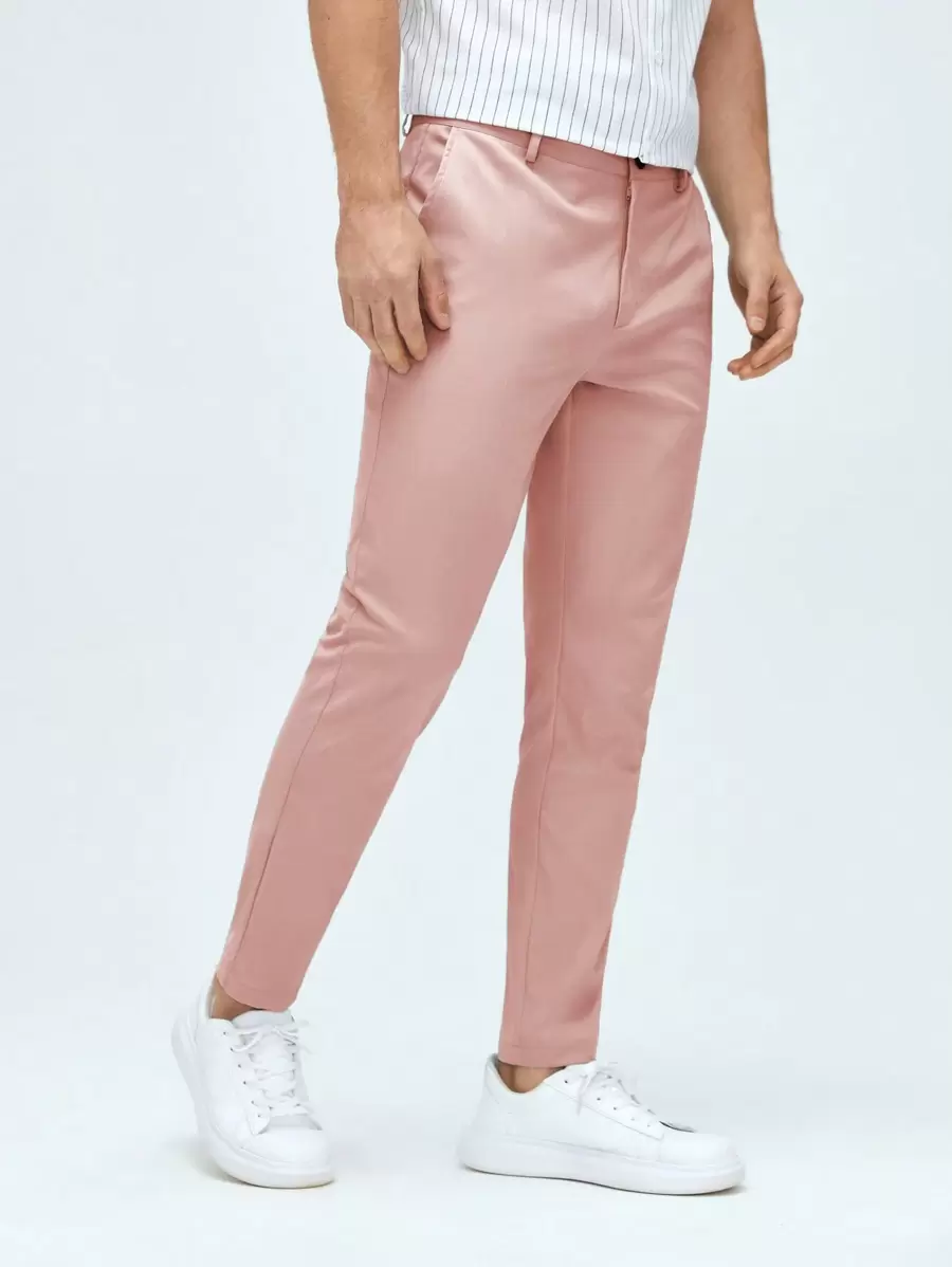 Manfinity VCAY Men Solid Slant Pocket Suit Trousers - Baby Pink - View 1