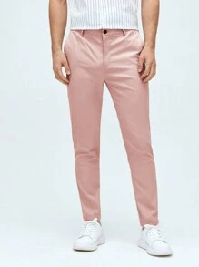 Manfinity VCAY Men Solid Slant Pocket Suit Trousers - Baby Pink - View 4