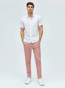 Manfinity VCAY Men Solid Slant Pocket Suit Trousers - Baby Pink - View 5