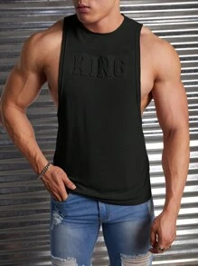 Manfinity VCAY Men Letter Graphic Tank Top - Black - View 3