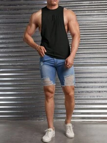 Manfinity VCAY Men Letter Graphic Tank Top - Black - View 5