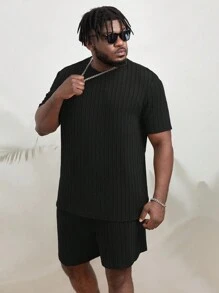 EASEVO 男士素色T恤和短褲 - 黑色 - 查看 4