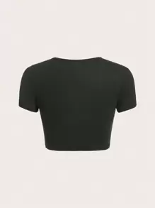 SHEIN ICON Camiseta crop con diseño de parche de letra ribete en contraste - Negro - Ver 7