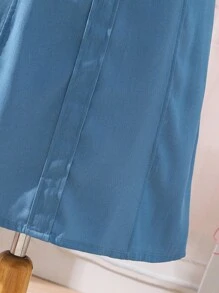 SHEIN Teen Girls Cold Shoulder Ruffle Trim Button Front Dress - Blue and White - View 6