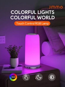 JMMO LED 灯、RGB 触摸感应台灯、平滑触摸控制、RGB 显示和照明记忆，适用于卧室客厅便携式桌子床头灯、床边房间装饰、梳妆台灯、仙女灯 - 英国插头圣诞礼物、秋冬季假期露营必备品度假配件、露营用品 - 白色 - 查看 1