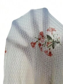 印花木耳邊華夫格編織睡裙 - 白色 - 查看 7