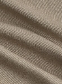 SHEIN ICON 字母貼布拉鏈開襟小高領T恤 - 卡其色 - 查看 4