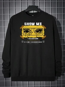 Manfinity Áo nỉ họa tiết slogan bằng cotton rộng rãi dành cho nam - màu đen - Xem 2