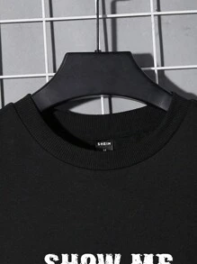 Manfinity Áo nỉ họa tiết slogan bằng cotton rộng rãi dành cho nam - màu đen - Xem 4