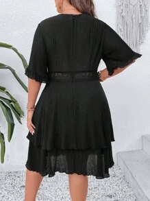 SHEIN Franclia Plus Guipure Lace Insert Butterfly Sleeve Dress