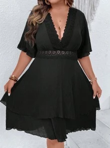 SHEIN Franclia Plus Guipure Lace Insert Butterfly Sleeve Dress