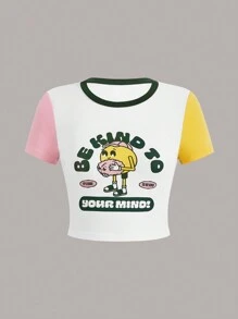 JORD.DESIGNS 卡通和標語圖案撞色T恤 - 彩色 - 查看 1