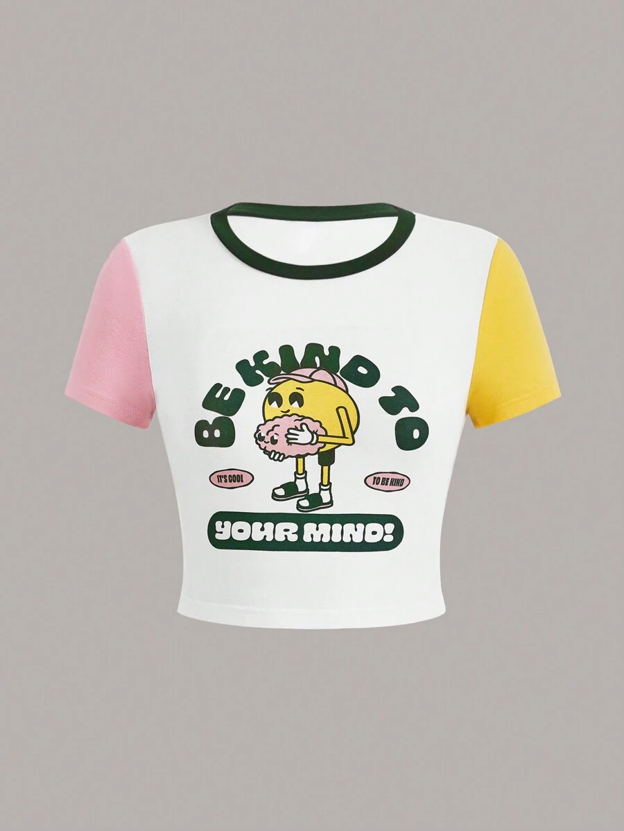 JORD.DESIGNS 卡通和標語圖案撞色T恤 - 彩色 - 查看 1