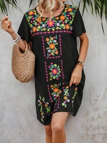 印花直筒洋裝 - 黑色 - 查看 4