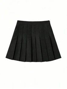 素色百褶迷你半身裙 - 黑色 - 查看 2