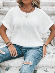 SHEIN LUNE 大碼素色蝙蝠袖T恤 - 白色 - 查看 6