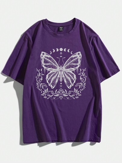 Street Life تي شيرت بطباعة الفراشة للشباب