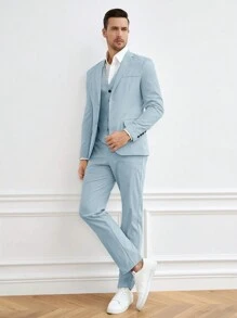 GENTILAND 男士前紐扣西裝外套和背心和西裝褲無襯衫 - 淺藍色 - 查看 1