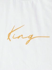 GENTILAND 男士棉字母圖案T恤和腰部抽繩長褲 - 芥末黃 - 查看 4