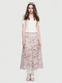 ROMWE Váy nữ viền lá sen phân lớp Chắp vá Boho - Hồng - Xem 2